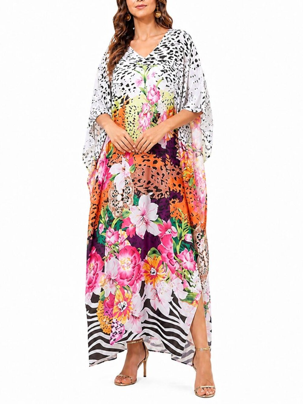 Floral Printed Multicolor Polyester Kaftan Summer Dress for Women by Gypsie Blu